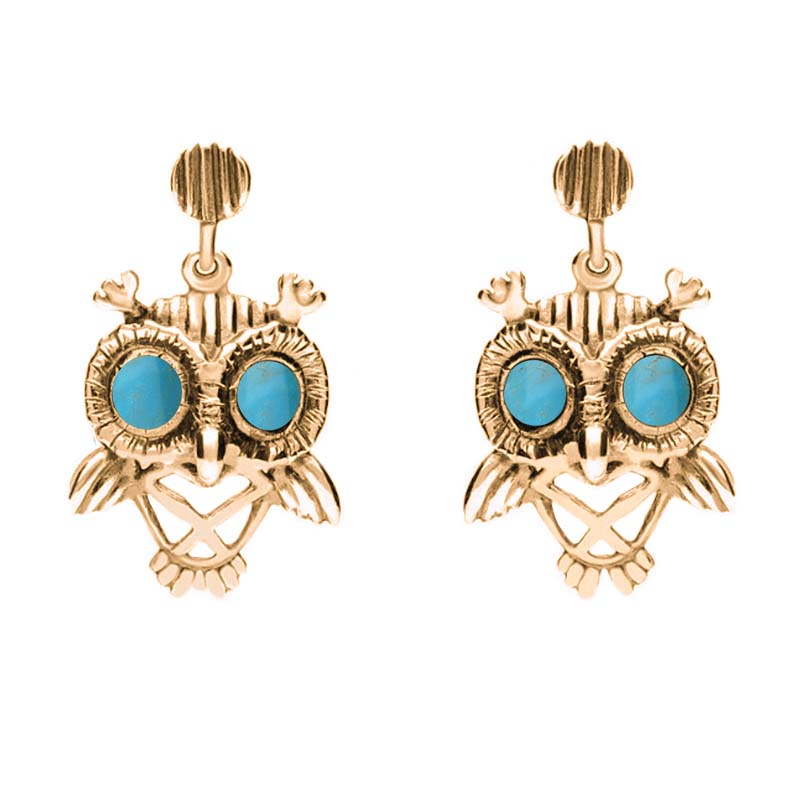 18ct Rose Gold Turquoise Owl Stud Earrings