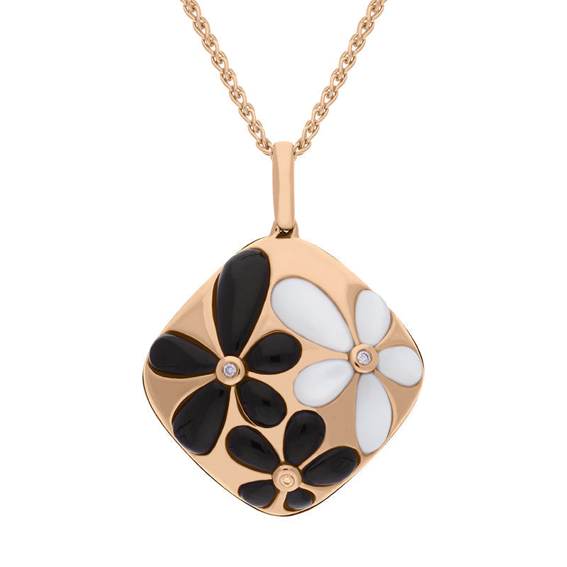 18ct Rose Gold Whitby Jet Mother of Pearl Diamond Necklace D - Rose Gold
