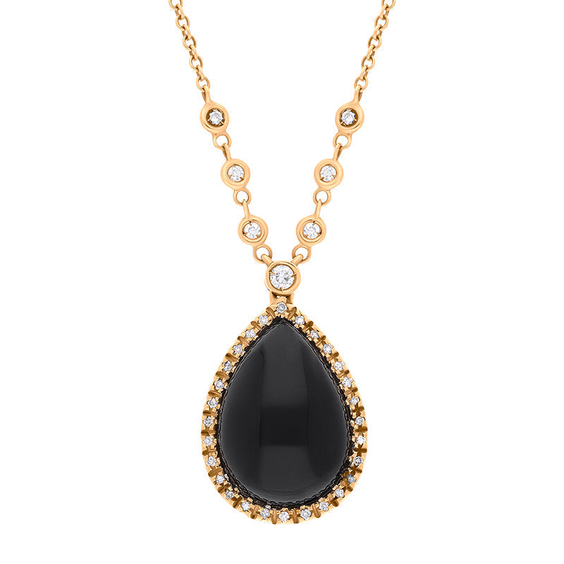 18ct Rose Gold Whitby Jet Diamond Teardrop Necklace D - Option1 Value Gold
