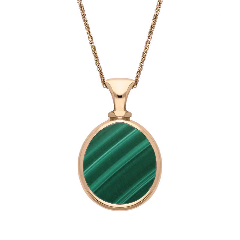 18ct Rose Gold Whitby Jet Malachite Small Double Sided Pear Fob Necklace