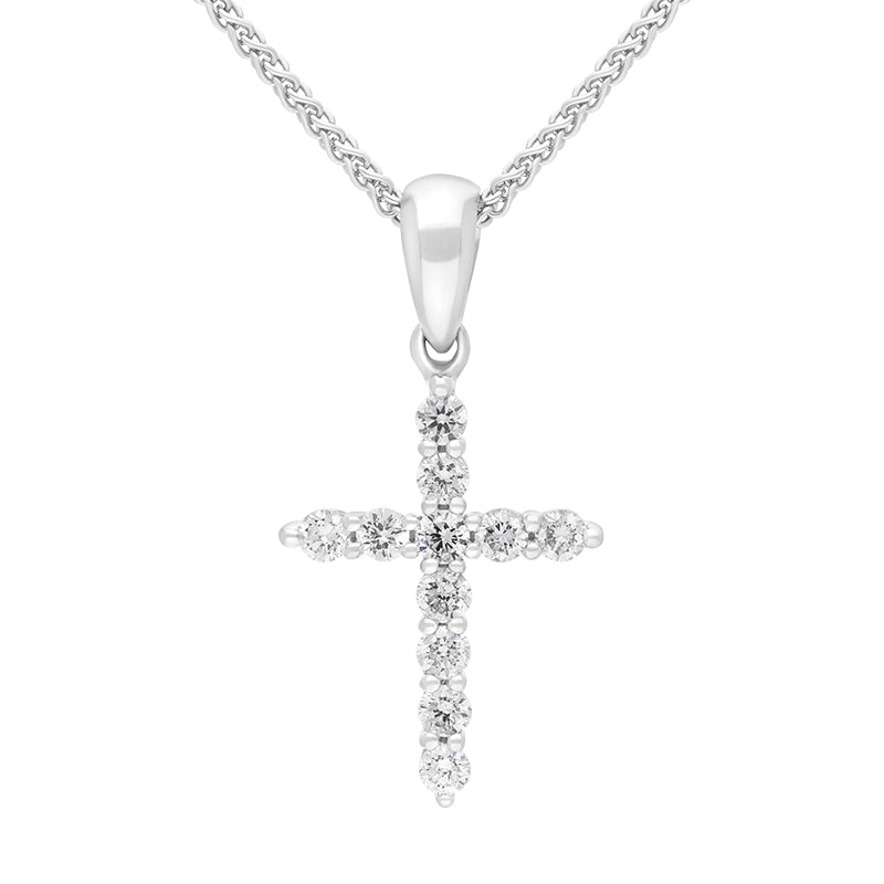 18ct White Gold 0.24ct Diamond Cross Pendant - White Gold