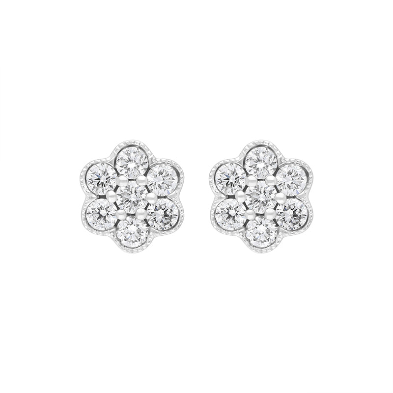 18ct White Gold 0.25ct Diamond Cluster Flower Stud Earrings