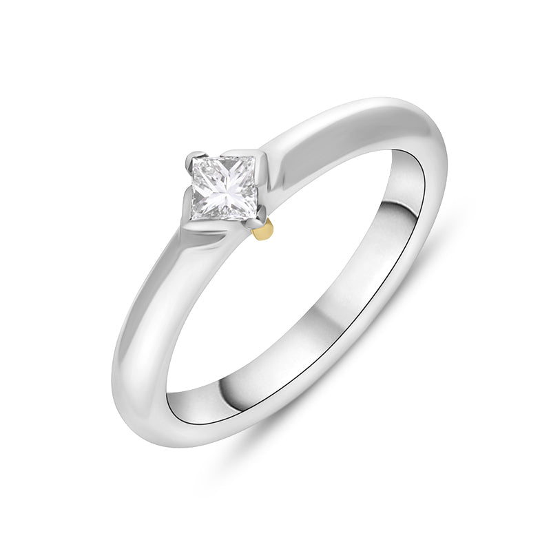 18ct White Gold 0.25ct Diamond Princess Cut Solitaire Ring D - P
