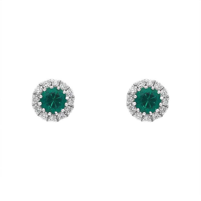 18ct White Gold 0.31ct Emerald Diamond Cluster Earrings - Gold
