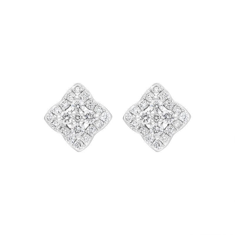18ct White Gold 0.33ct Diamond Square Cluster Stud Earrings