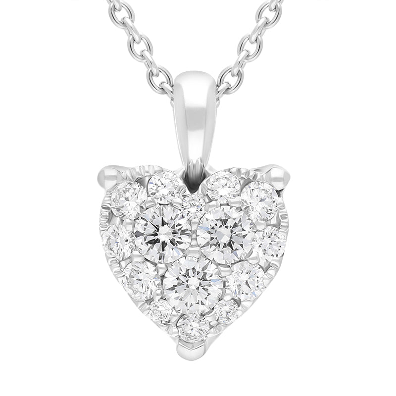 18ct White Gold 0.36ct Diamond Cluster Heart Pendant