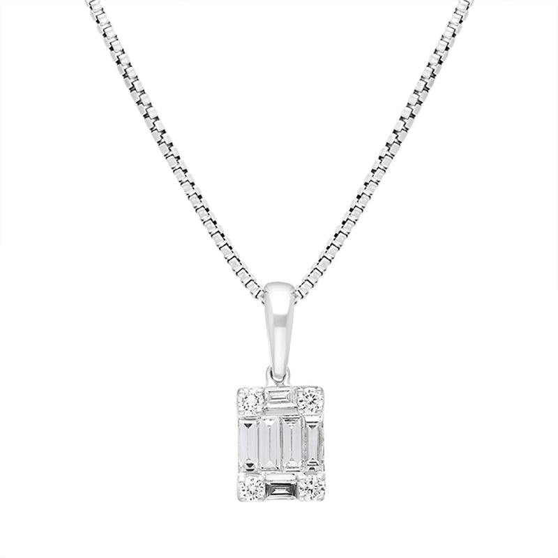 18ct White Gold 0.39ct Diamond Baguette Round Brilliant Cut Cluster Pendant - White Gold