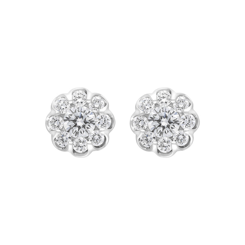 18ct White Gold 0.39ct Diamond Cluster Scallop Edge Stud Earrings