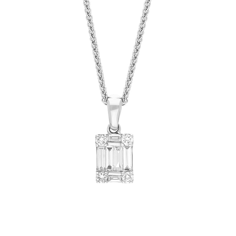 18ct White Gold 0.42ct Diamond Round Brilliant and Emerald Cut Cluster Pendant - White Gold