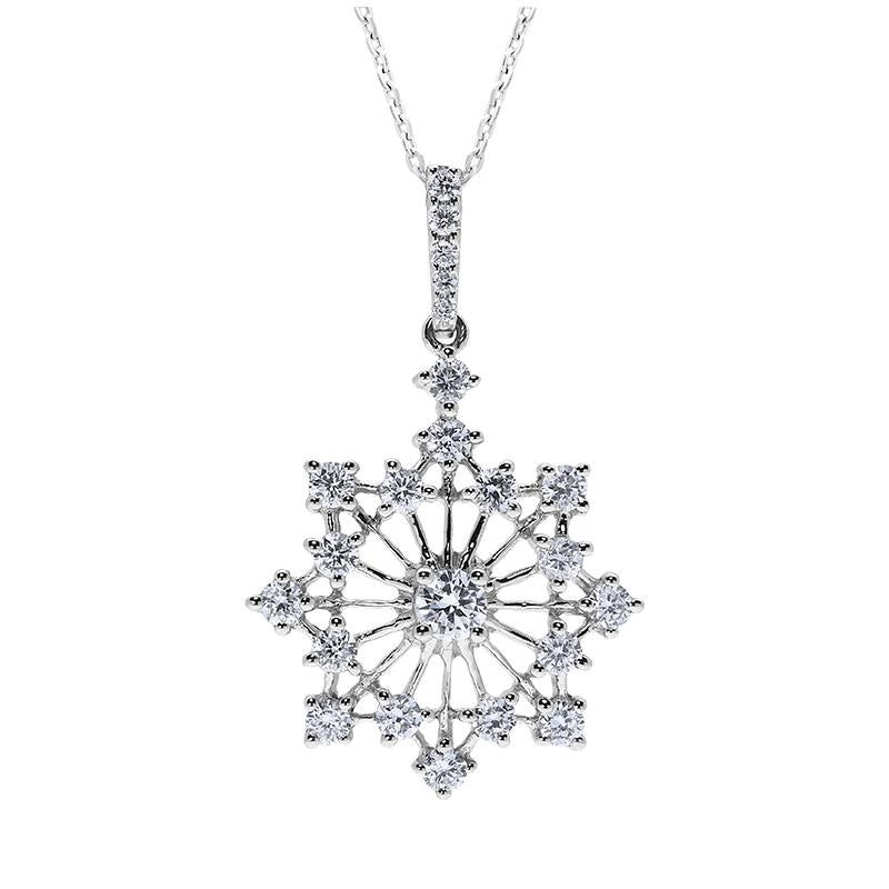 18ct White Gold 0.43ct Diamond Snowflake Necklace - Option1 Value White Gold
