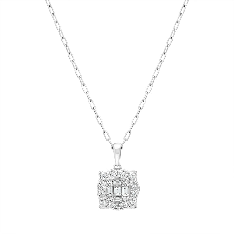 18ct White Gold 0.42ct Diamond Baguette Cut Cluster Pendant - White Gold