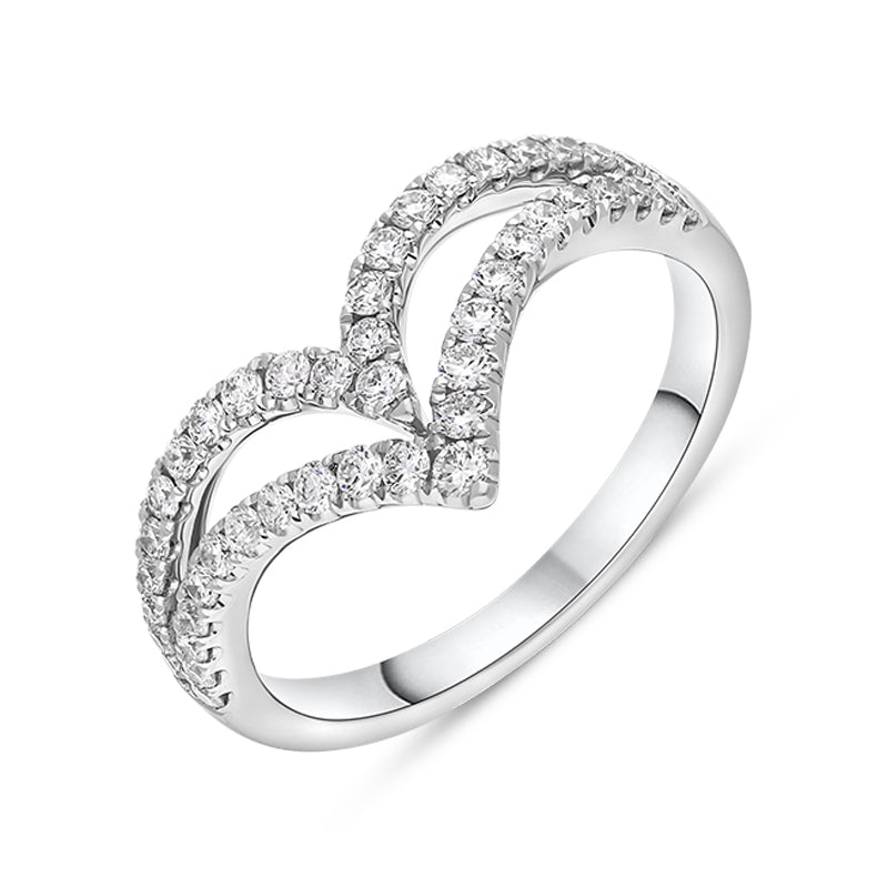 18ct White Gold 0.46ct Diamond Double Wishbone Ring - M
