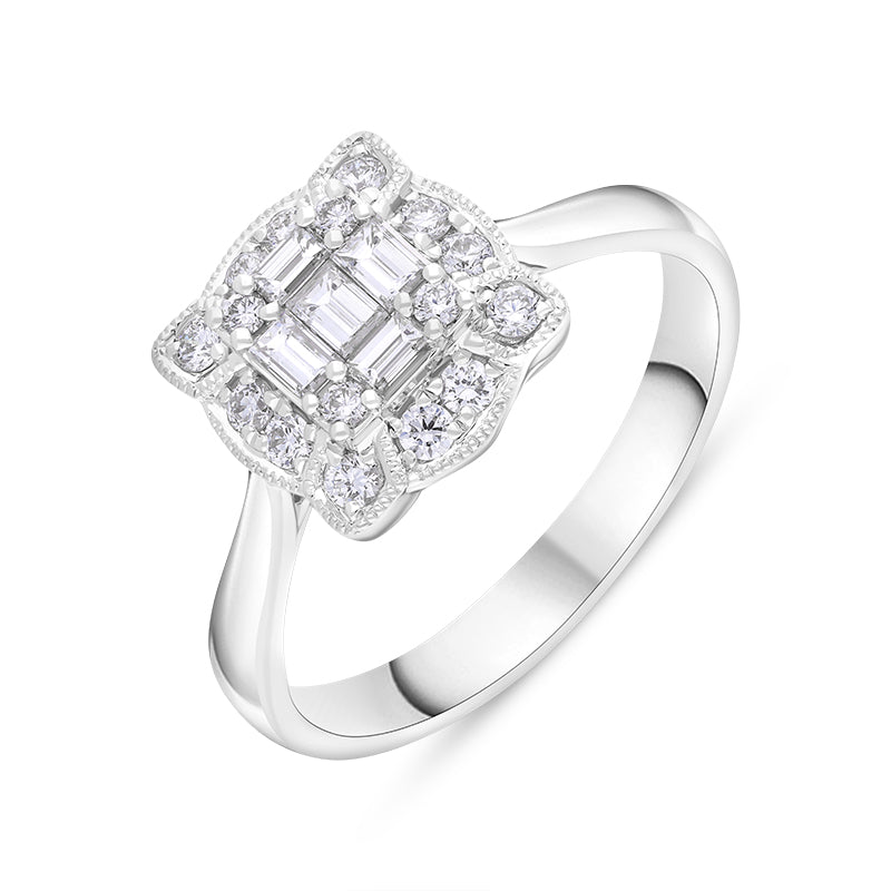 18ct White Gold 0.46ct Diamond Mixed Cut Vintage Style Cluster Ring