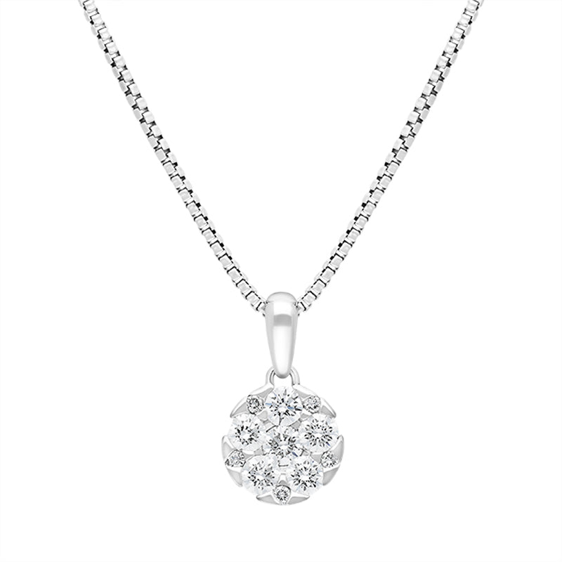 18ct White Gold 0.46ct Diamond Round Cluster Pendant - White Gold
