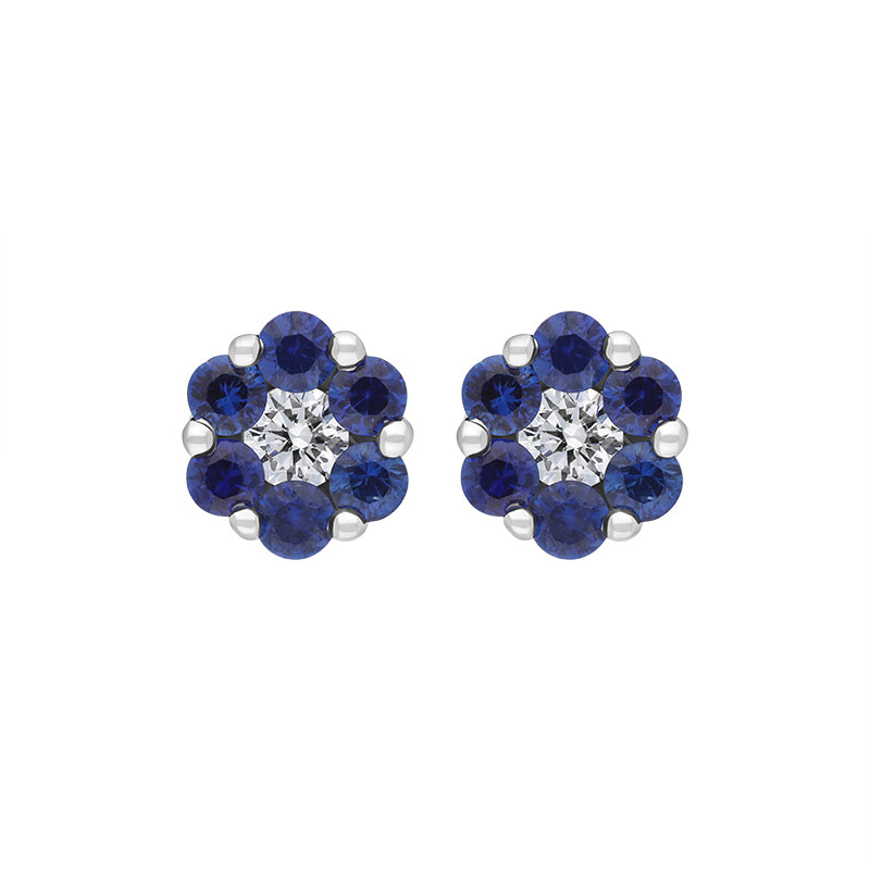 18ct White Gold 0.46ct Sapphire Diamond Floral Cluster Earrings - Option1 Value White Gold