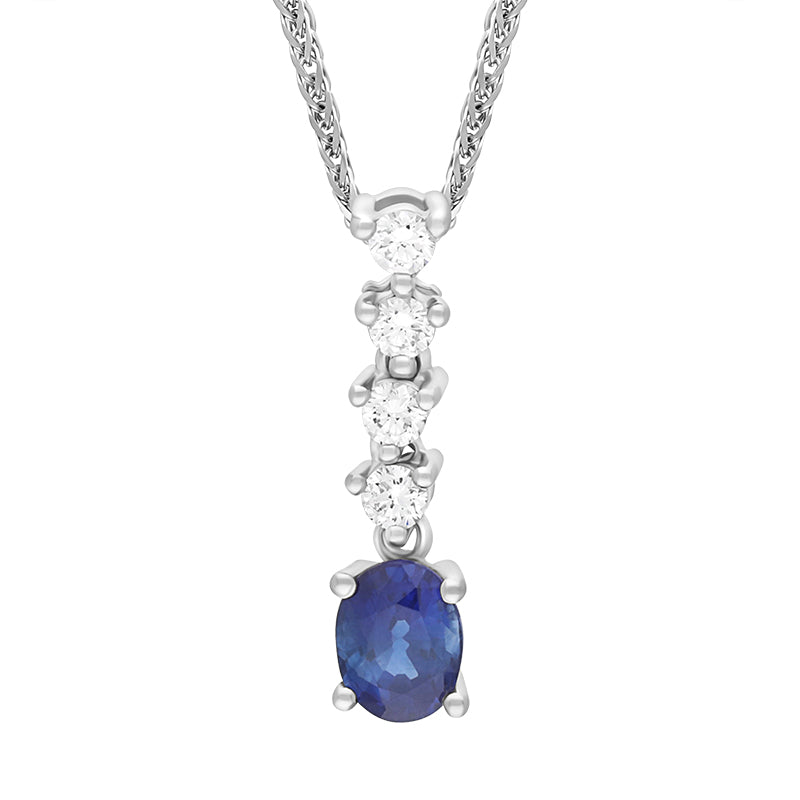 18ct White Gold 0.72ct Diamond Sapphire Pear Drop Necklace