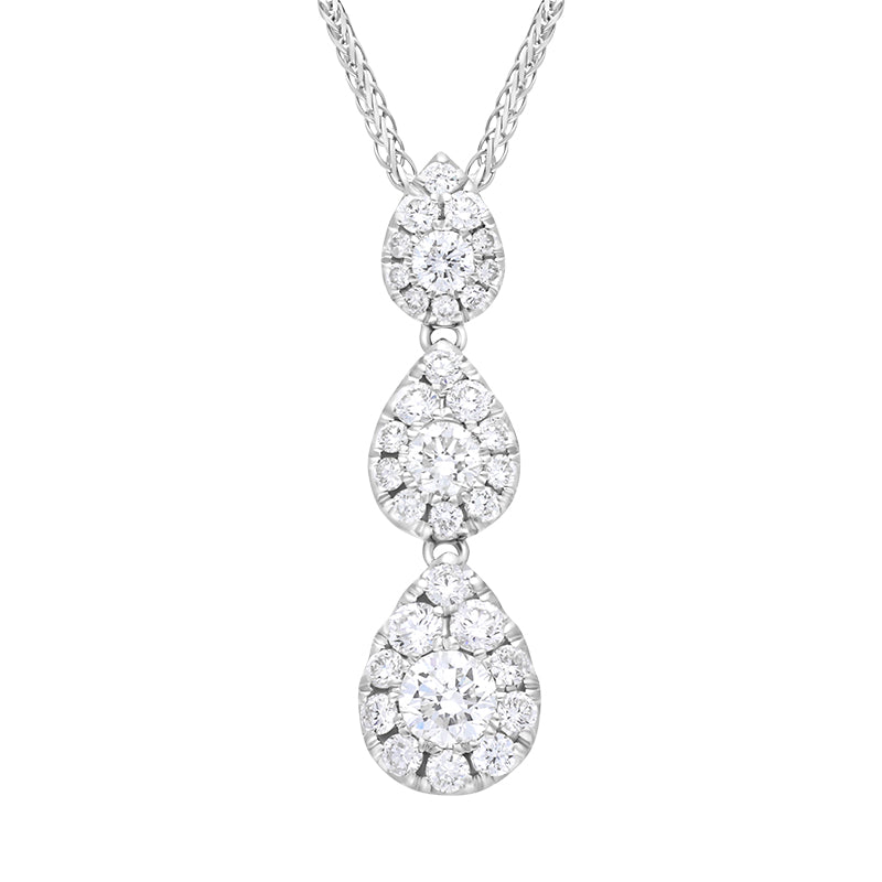 18ct White Gold 0.89ct Diamond Triple Drop Pave Cluster Pendant