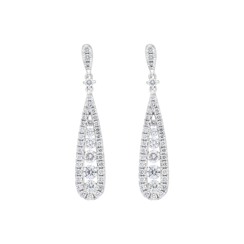 18ct White Gold 0.93ct Diamond Graduated Drop Earrings