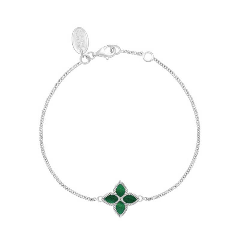 18ct White Gold Malachite Bloom Marquise Flower Bracelet - Gold