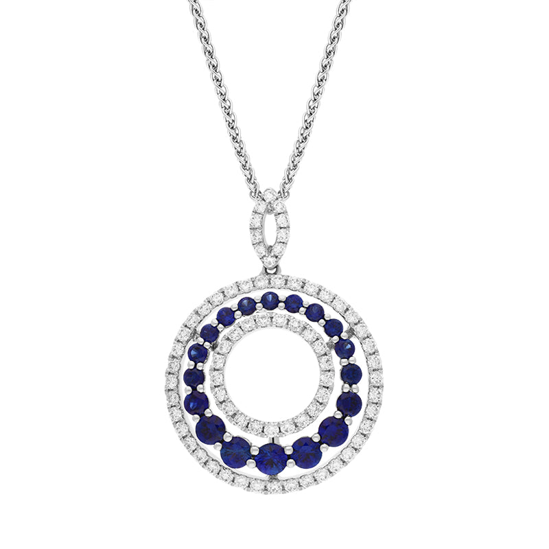 18ct White Gold Sapphire Diamond Open Circle Pendant - Gold