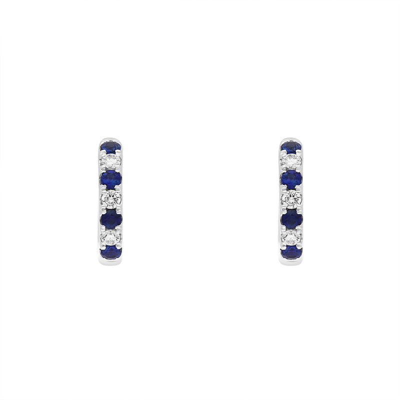 18ct White Gold Sapphire Diamond Seven Stone Hoop Earrings - White Gold