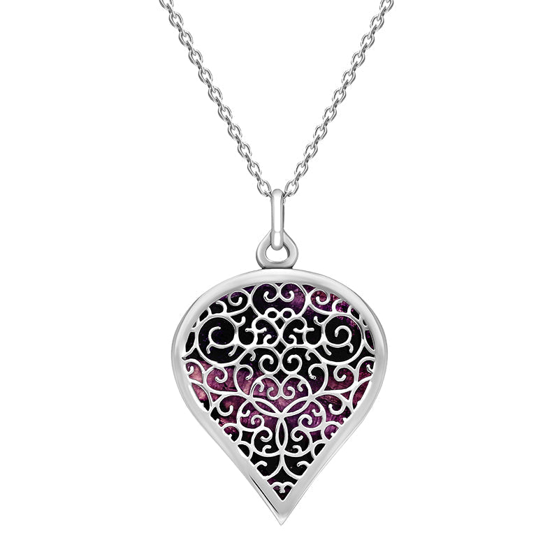 18ct White Gold Blue John Flore Filigree Large Heart Necklace