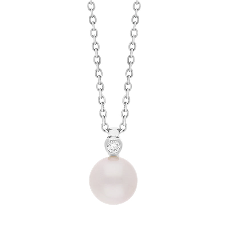 18ct White Gold Diamond Akoya Pearl Necklace - Gold