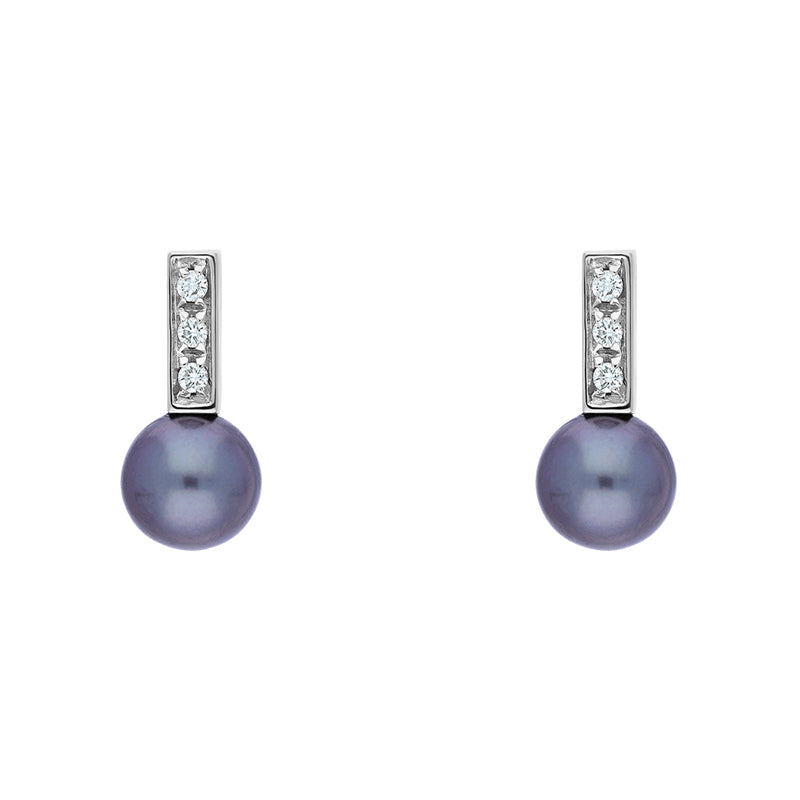 18ct White Gold Diamond Black Pearl Drop Earrings D - White Gold