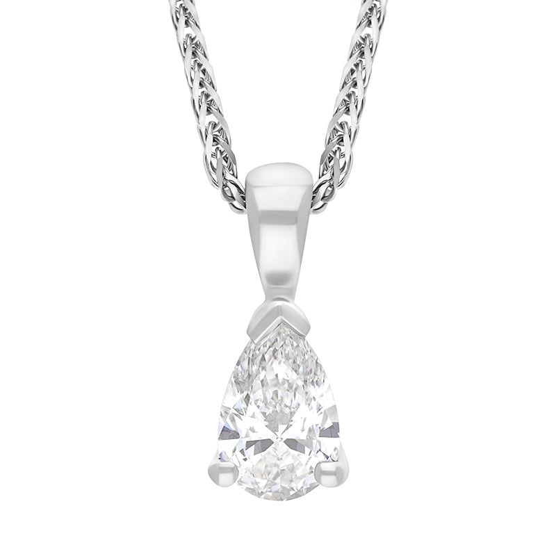 18ct White Gold Diamond GIA Certified Pear Cut Solitaire Pendant