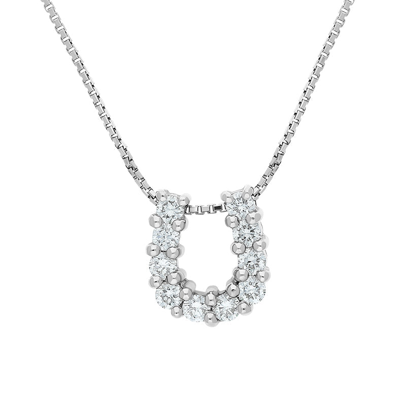 18ct White Gold Diamond Horseshoe Pendant Necklace D
