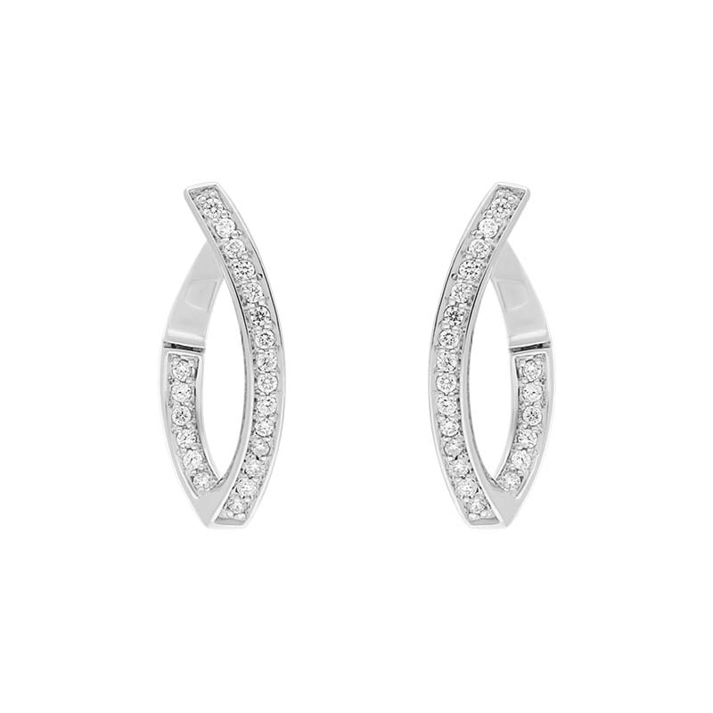 18ct White Gold Diamond Marquise Twist Hoop Earrings - Gold