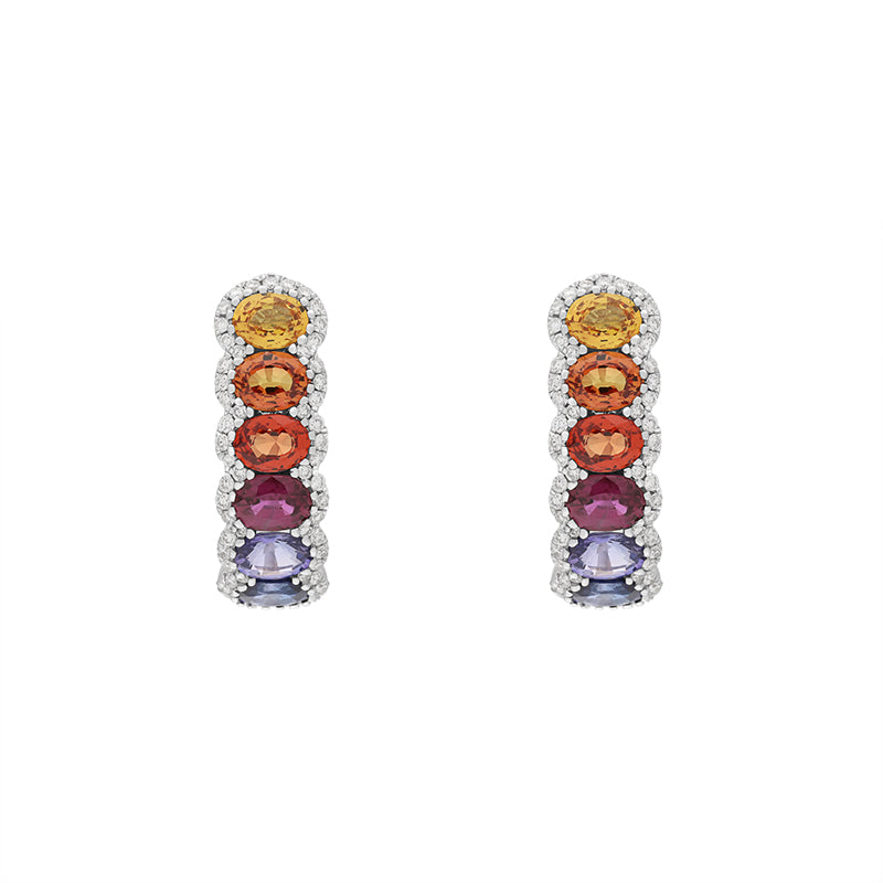 18ct White Gold Diamond Multicoloured Sapphire Hoop Earrings