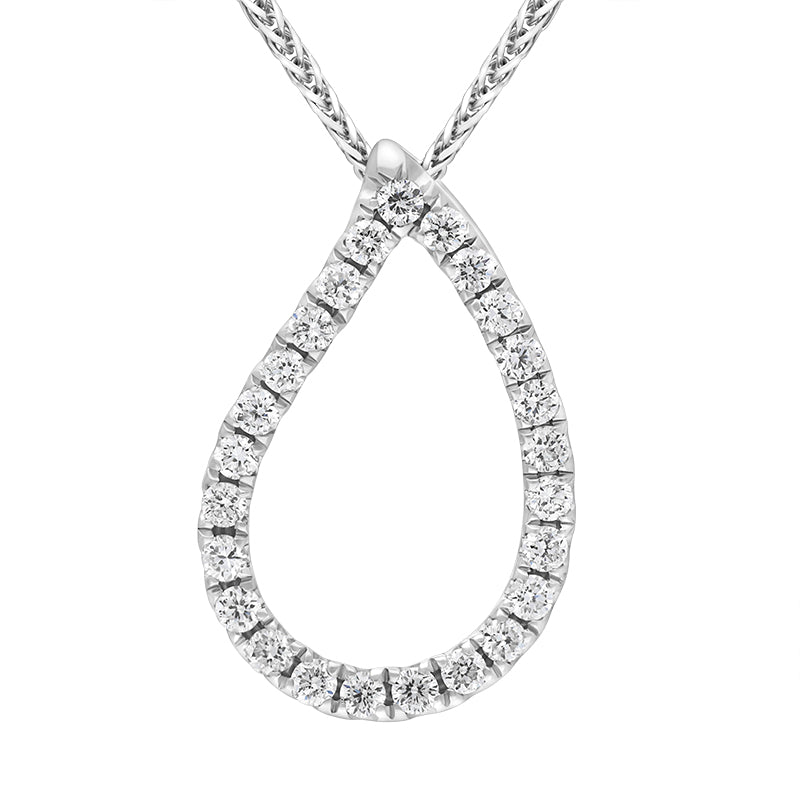 18ct White Gold Diamond Open Pear Shaped Pendant Necklace