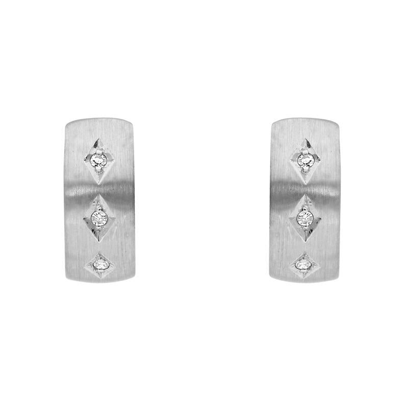 18ct White Gold Diamond Satin Finish Hoop Earrings