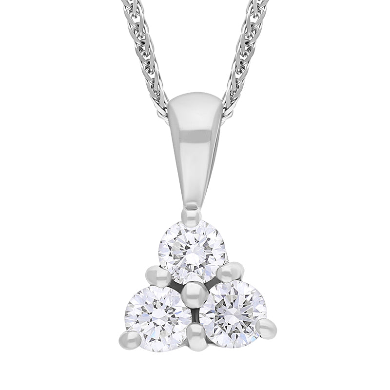18ct White Gold Diamond Three Stone Pendant Necklace