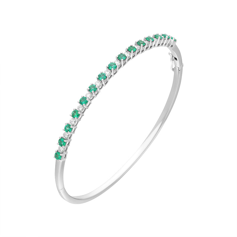 18ct White Gold Emerald Diamond Hinged Bangle