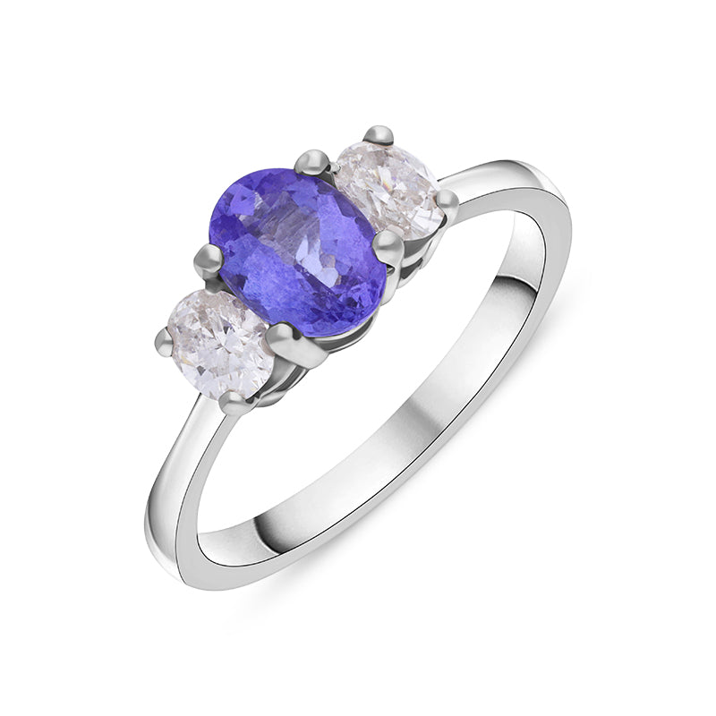 18ct White Gold Tanzanite Diamond Three Stone Ring D - N