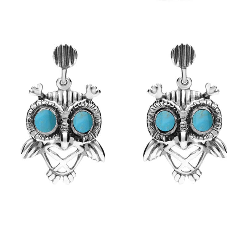 18ct White Gold Turquoise Owl Stud Earrings