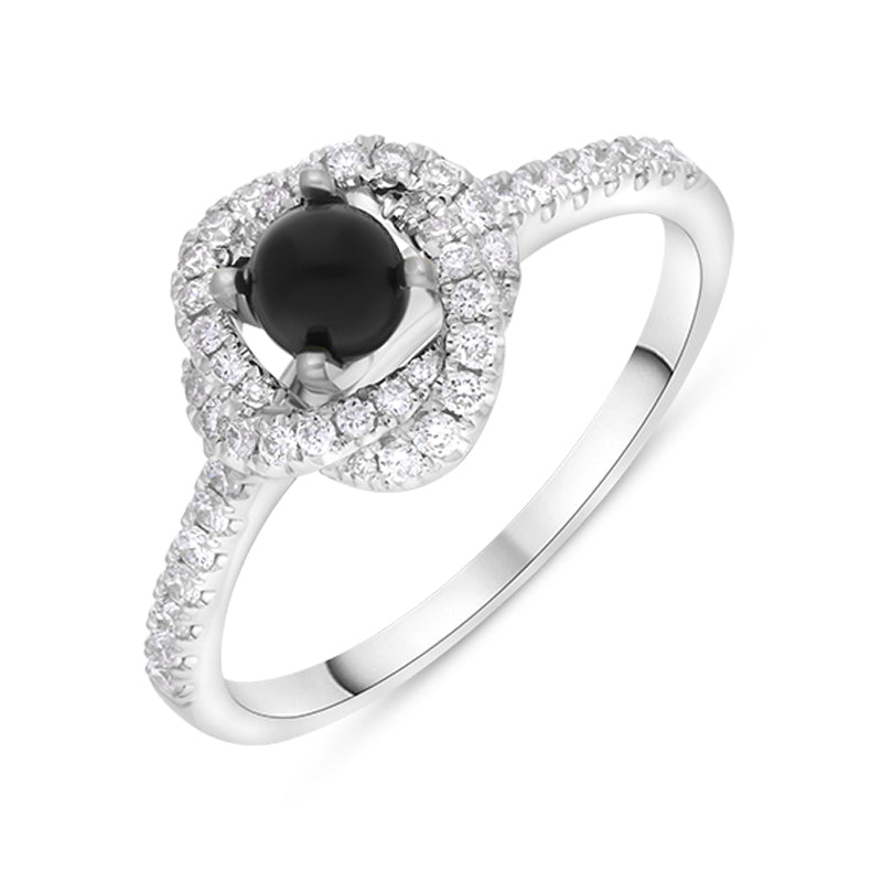 18ct White Gold Whitby Jet 0.31ct Diamond Knot Ring - I