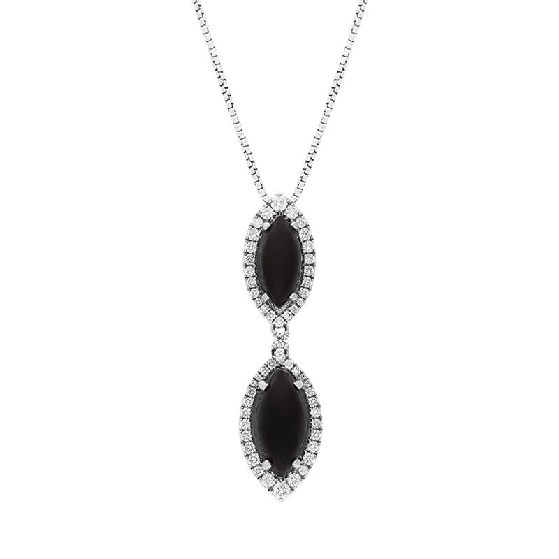 18ct White Gold Whitby Jet Diamond Marquise Pendant D