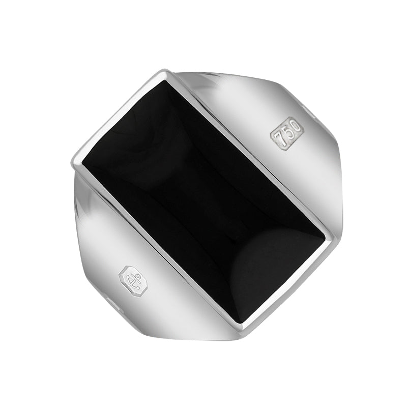 18ct White Gold Whitby Jet Hallmark Small Oblong Ring - Gold
