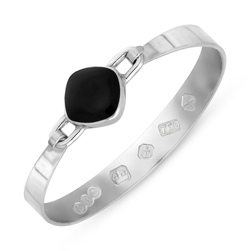 18ct White Gold Whitby Jet Hallmark Wide Cushion Bangle - Gold