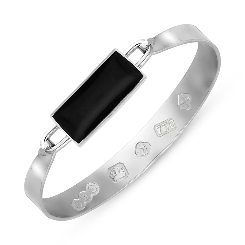 18ct White Gold Whitby Jet Hallmark Wide Oblong Bangle - Gold