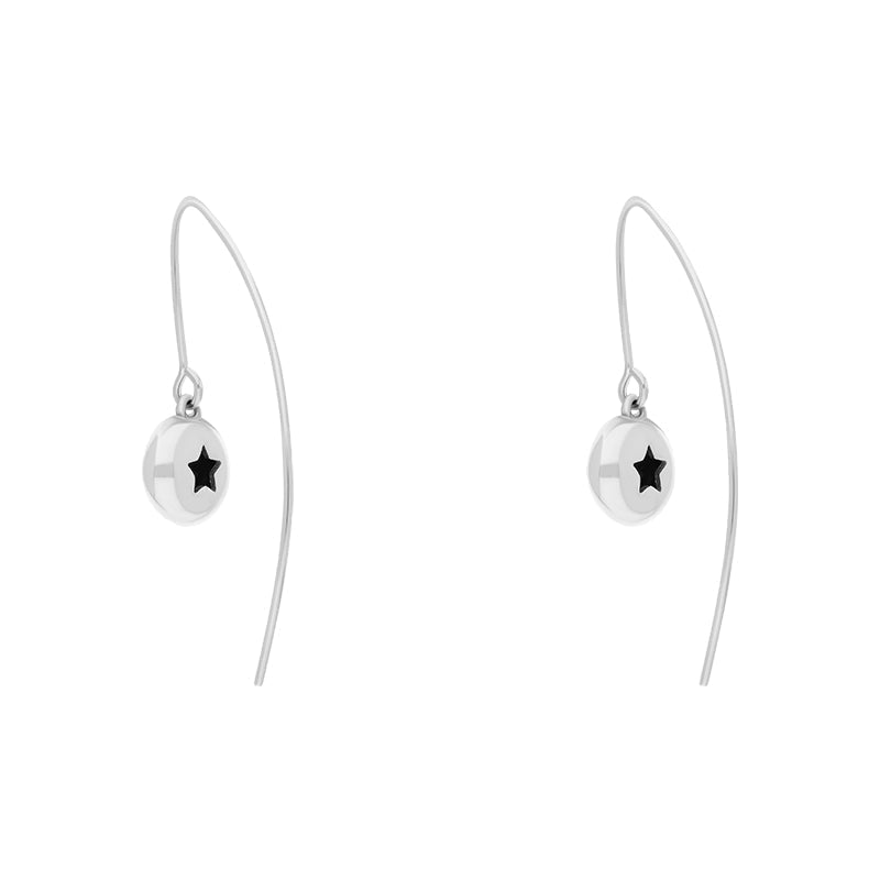 18ct White Gold Whitby Jet Star Disc Drop Earrings - White Gold