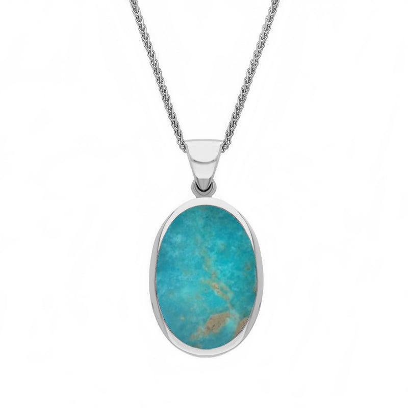 18ct White Gold Whitby Jet Turquoise Small Double Sided Fob Necklace