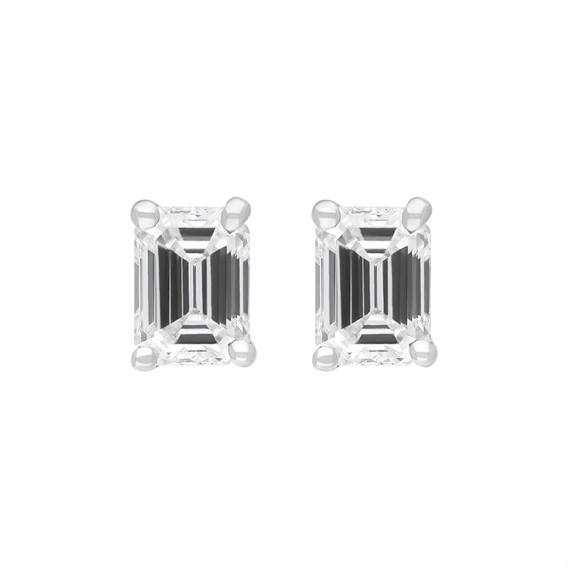 18ct Yellow and White Gold 0.64ct Diamond Emerald Cut Solitaire Stud Earrings