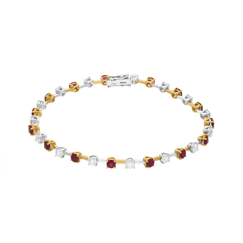 18ct Yellow and White Gold Ruby Diamond Tennis Bracelet