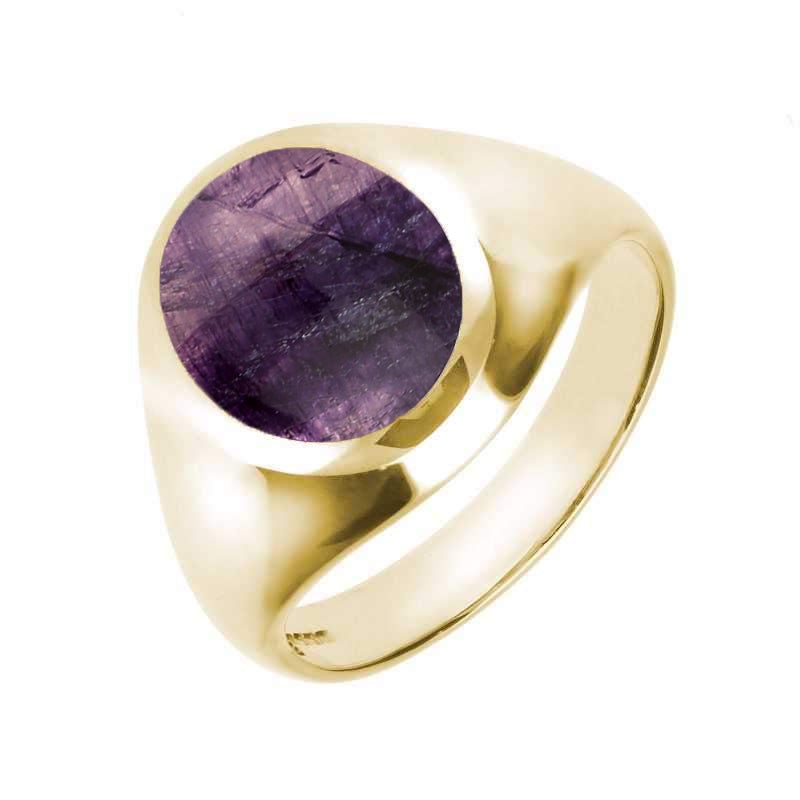 18ct Yellow Gold Blue John Medium Oval Signet Ring - Yellow Gold