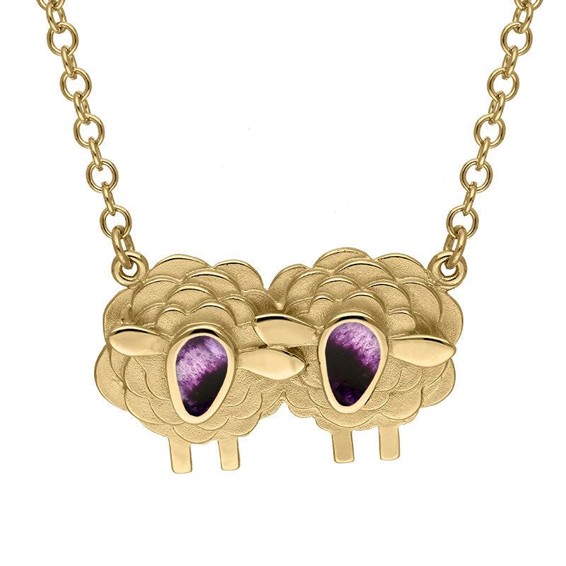 18ct Yellow Gold Blue John Two Large Sheep Necklace - Gold