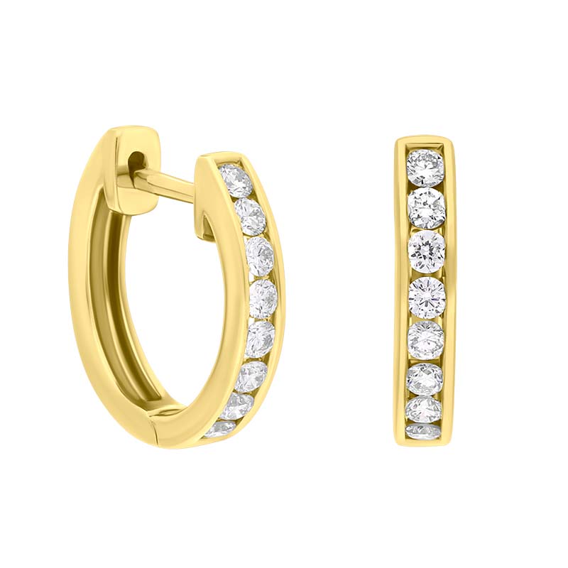 18ct Yellow Gold Diamond 0.24ct Channel Set Hoop Earrings - Gold